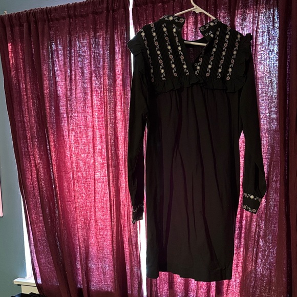 Madewell Black Long Sleeve Dress with Embroidery - Picture 4 of 6